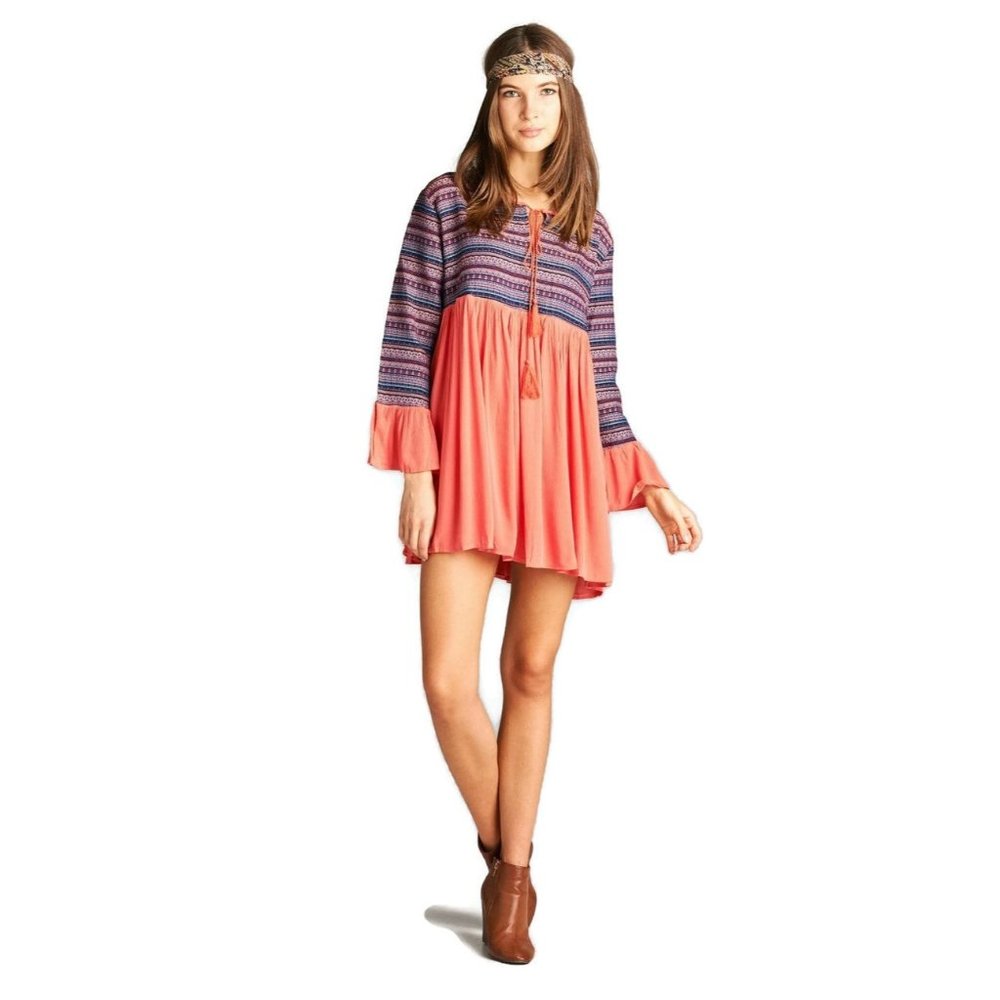 Velzera Tapestry Geometric Dress, Coral